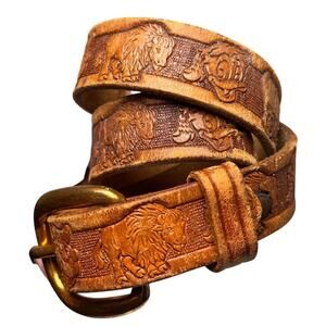 Disney Vtg Belt Tooled Characters Leather Mickey Donald Pinocchio Childs 22”